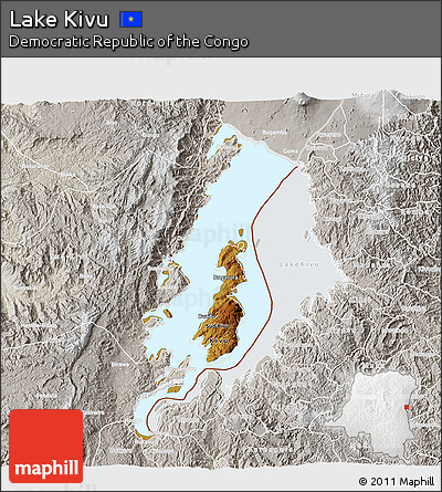 Physical 3D Map of Lake Kivu, lighten, semi-desaturated