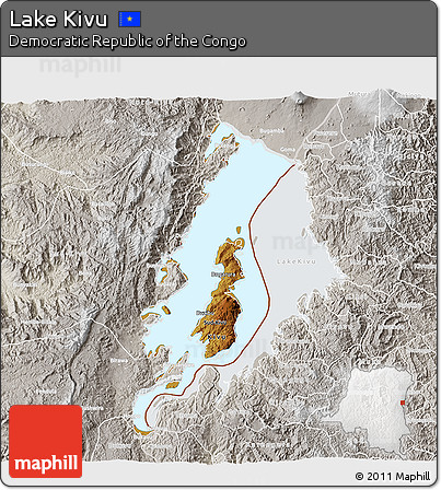 Physical 3D Map of Lake Kivu, lighten, semi-desaturated