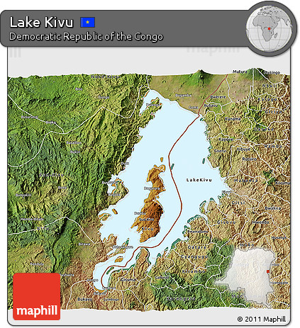 Physical 3D Map of Lake Kivu, satellite outside