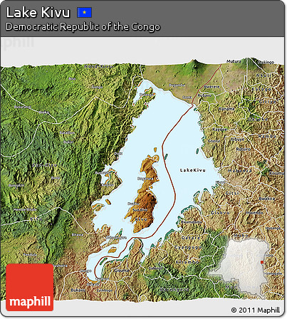 Physical 3D Map of Lake Kivu, satellite outside