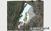 Satellite 3D Map of Lake Kivu, darken, semi-desaturated