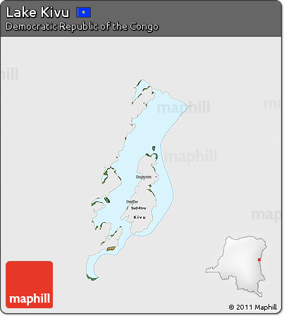 Satellite 3D Map of Lake Kivu, single color outside