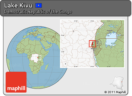 Savanna Style Location Map of Lake Kivu, highlighted country
