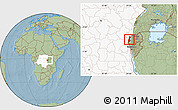 Savanna Style Location Map of Lake Kivu, highlighted country, hill shading