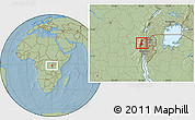 Savanna Style Location Map of Lake Kivu, hill shading