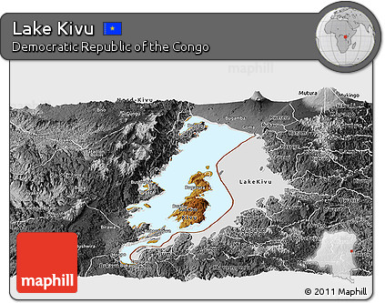 Physical Panoramic Map of Lake Kivu, desaturated