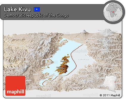 Physical Panoramic Map of Lake Kivu, lighten