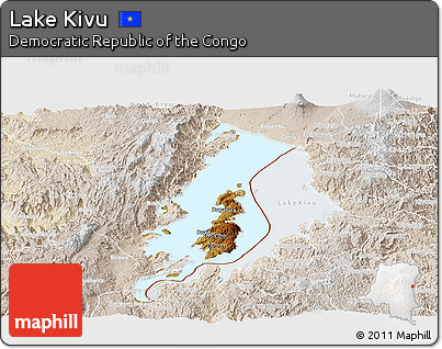 Physical Panoramic Map of Lake Kivu, lighten
