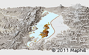 Physical Panoramic Map of Lake Kivu, lighten, semi-desaturated