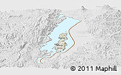 Shaded Relief Panoramic Map of Lake Kivu, lighten, desaturated