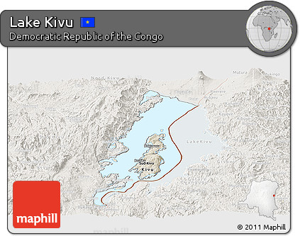 Shaded Relief Panoramic Map of Lake Kivu, lighten