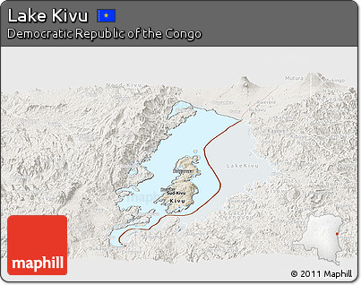 Shaded Relief Panoramic Map of Lake Kivu, lighten