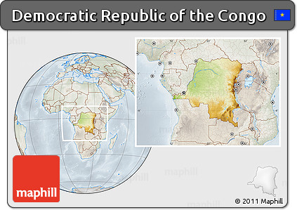 Physical Location Map of Democratic Republic of the Congo, lighten, semi-desaturated