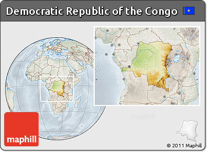 Physical Location Map of Democratic Republic of the Congo, lighten, semi-desaturated