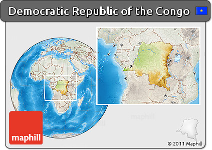 Physical Location Map of Democratic Republic of the Congo, lighten, semi-desaturated, land only