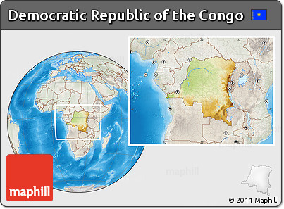 Physical Location Map of Democratic Republic of the Congo, lighten, semi-desaturated, land only