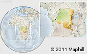 Physical Location Map of Democratic Republic of the Congo, lighten, semi-desaturated