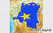 Flag Map of Democratic Republic of the Congo, physical outside, bathymetry sea, flag rotated