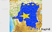 Flag Map of Democratic Republic of the Congo, physical outside, flag rotated