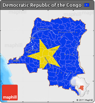 Flag Map of Democratic Republic of the Congo, single color outside, bathymetry sea, flag aligned to the middle