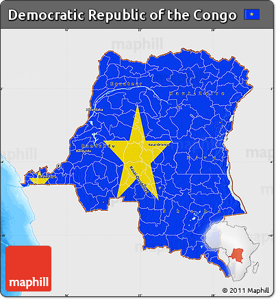 Flag Map of Democratic Republic of the Congo, single color outside, bathymetry sea