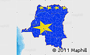 Flag Map of Democratic Republic of the Congo, single color outside, bathymetry sea, shaded relief sea, flag rotated
