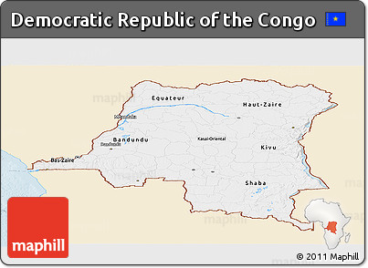 Classic Style Panoramic Map of Democratic Republic of the Congo, single color outside
