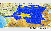 Flag Panoramic Map of Democratic Republic of the Congo, physical outside, bathymetry sea, flag rotated