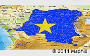 Flag Panoramic Map of Democratic Republic of the Congo, physical outside, bathymetry sea