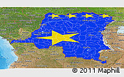 Flag Panoramic Map of Democratic Republic of the Congo, satellite outside, bathymetry sea, flag rotated
