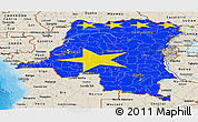 Flag Panoramic Map of Democratic Republic of the Congo, shaded relief outside, bathymetry sea, flag rotated