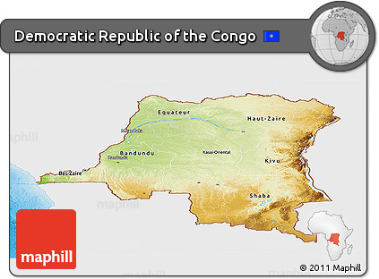 Physical Panoramic Map of Democratic Republic of the Congo, single color outside