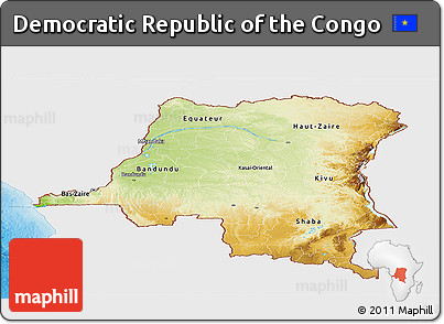 Physical Panoramic Map of Democratic Republic of the Congo, single color outside
