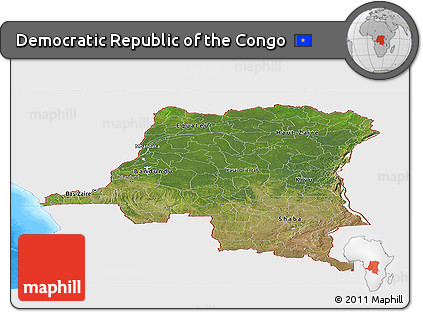 Satellite Panoramic Map of Democratic Republic of the Congo, single color outside, bathymetry sea