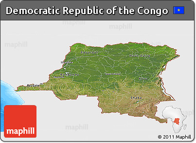Satellite Panoramic Map of Democratic Republic of the Congo, single color outside, bathymetry sea