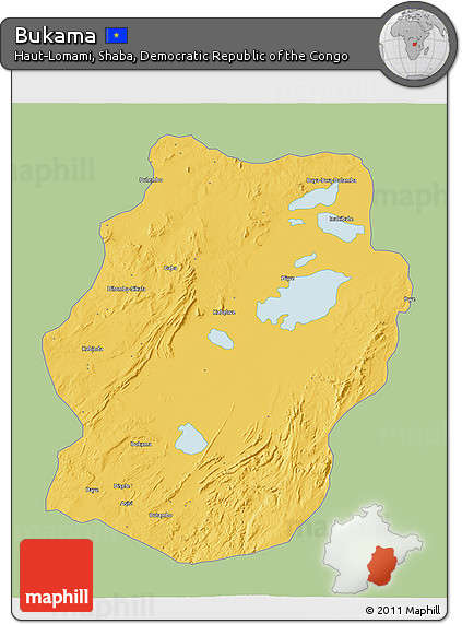 Savanna Style 3D Map of Bukama, single color outside