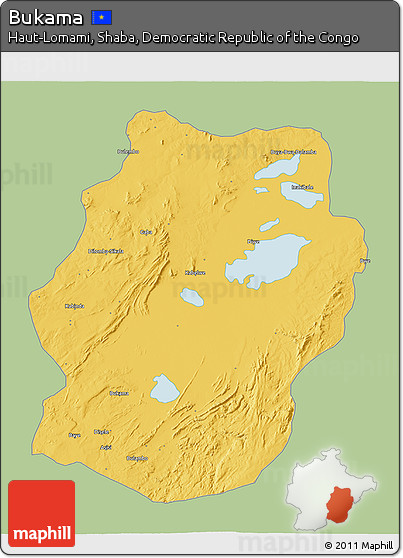 Savanna Style 3D Map of Bukama, single color outside