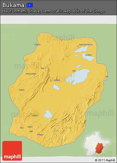 Savanna Style 3D Map of Bukama, single color outside