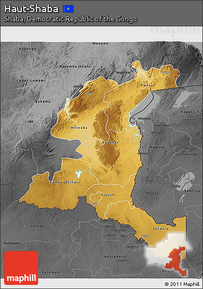 Physical 3D Map of Haut-Shaba, darken, desaturated