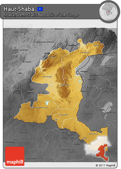Physical 3D Map of Haut-Shaba, darken, desaturated