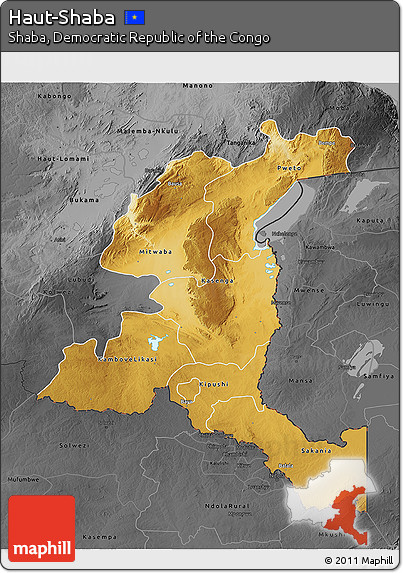 Physical 3D Map of Haut-Shaba, darken, desaturated