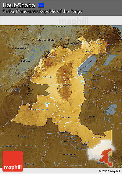 Physical 3D Map of Haut-Shaba, darken