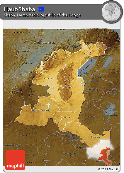 Physical 3D Map of Haut-Shaba, darken