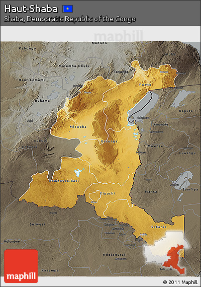 Physical 3D Map of Haut-Shaba, darken, semi-desaturated