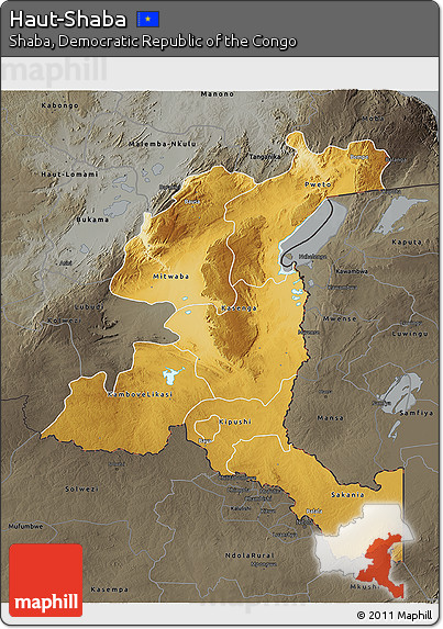 Physical 3D Map of Haut-Shaba, darken, semi-desaturated