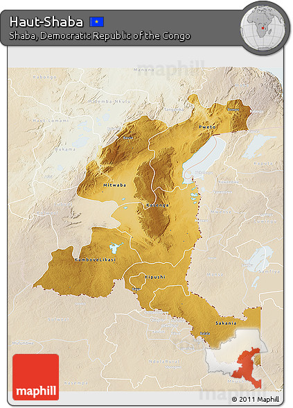Physical 3D Map of Haut-Shaba, lighten