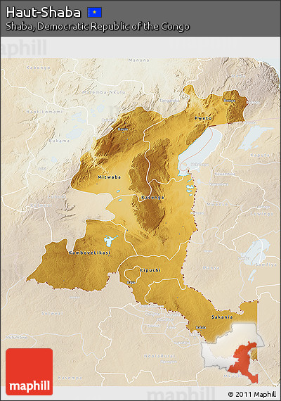Physical 3D Map of Haut-Shaba, lighten