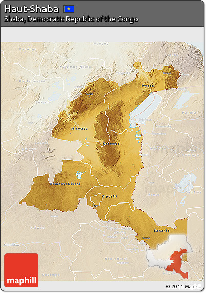 Physical 3D Map of Haut-Shaba, lighten