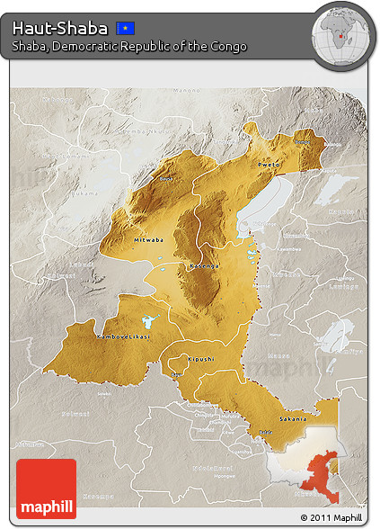 Physical 3D Map of Haut-Shaba, lighten, semi-desaturated