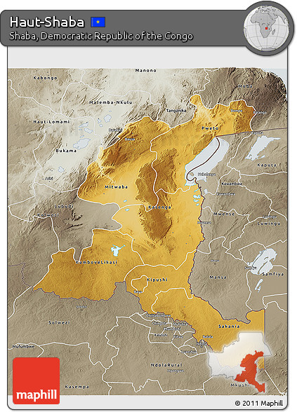 Physical 3D Map of Haut-Shaba, semi-desaturated